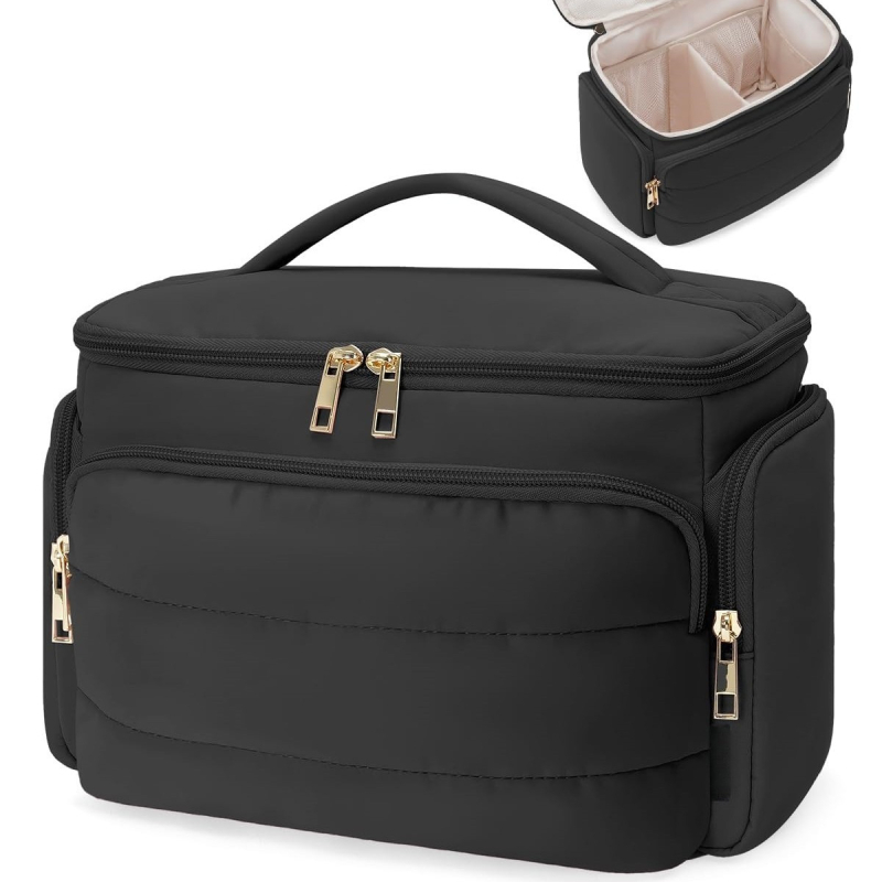 Női kozmetikai táska, többfunkciós toalett organizer, geometriai mintázatú nylon anyag poliészter béléssel, vízálló, 400 g