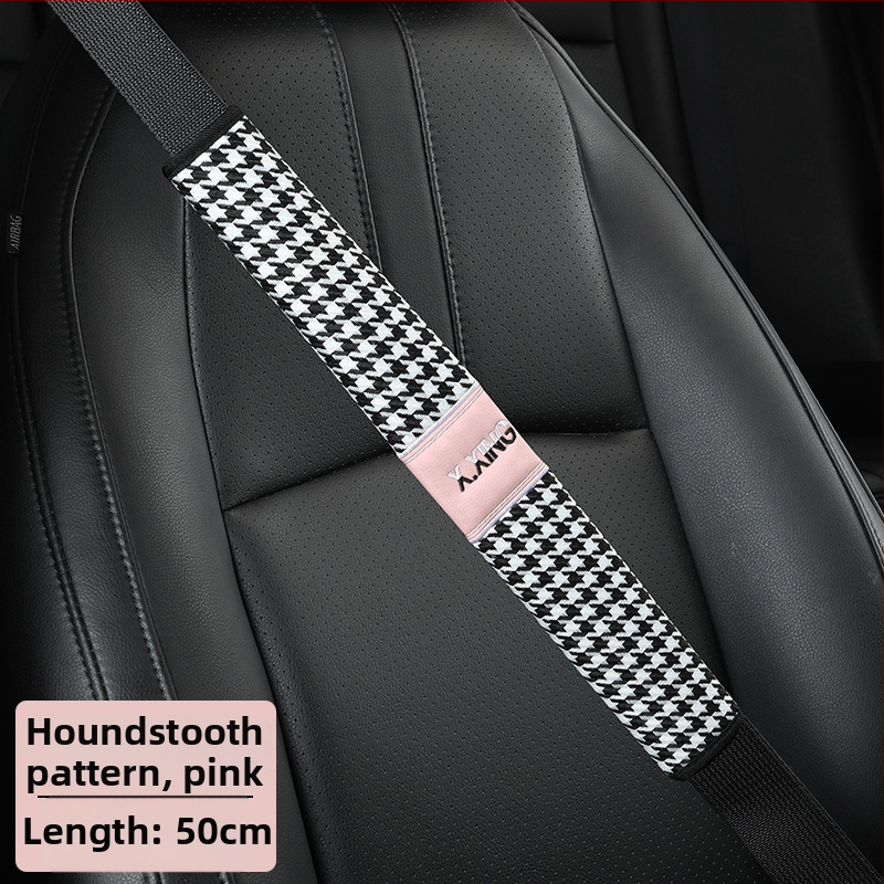 Automobiļa drošības jostas plecu pārvalks ar haundstooth rakstu, garāks, paredzēts automobiļiem un kravas automobiļiem, zīmols red chrysanthemum, pielāgojams.