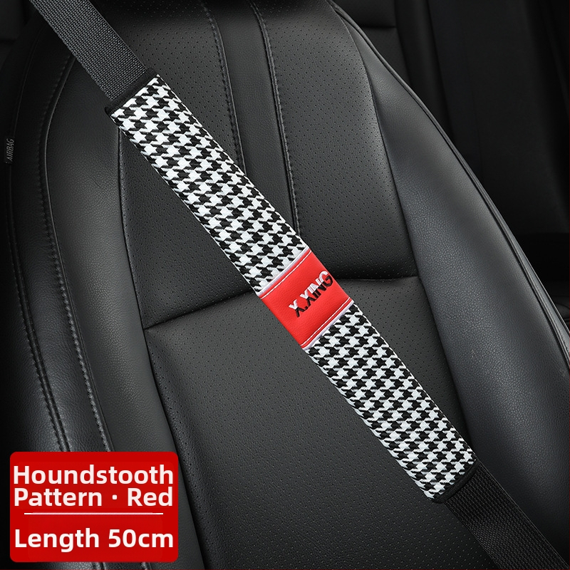 Automobiļa drošības jostas plecu pārvalks ar haundstooth rakstu, garāks, paredzēts automobiļiem un kravas automobiļiem, zīmols red chrysanthemum, pielāgojams.