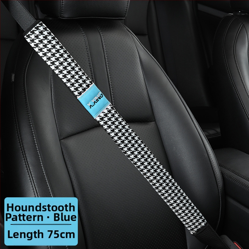 Automobiļa drošības jostas plecu pārvalks ar haundstooth rakstu, garāks, paredzēts automobiļiem un kravas automobiļiem, zīmols red chrysanthemum, pielāgojams.