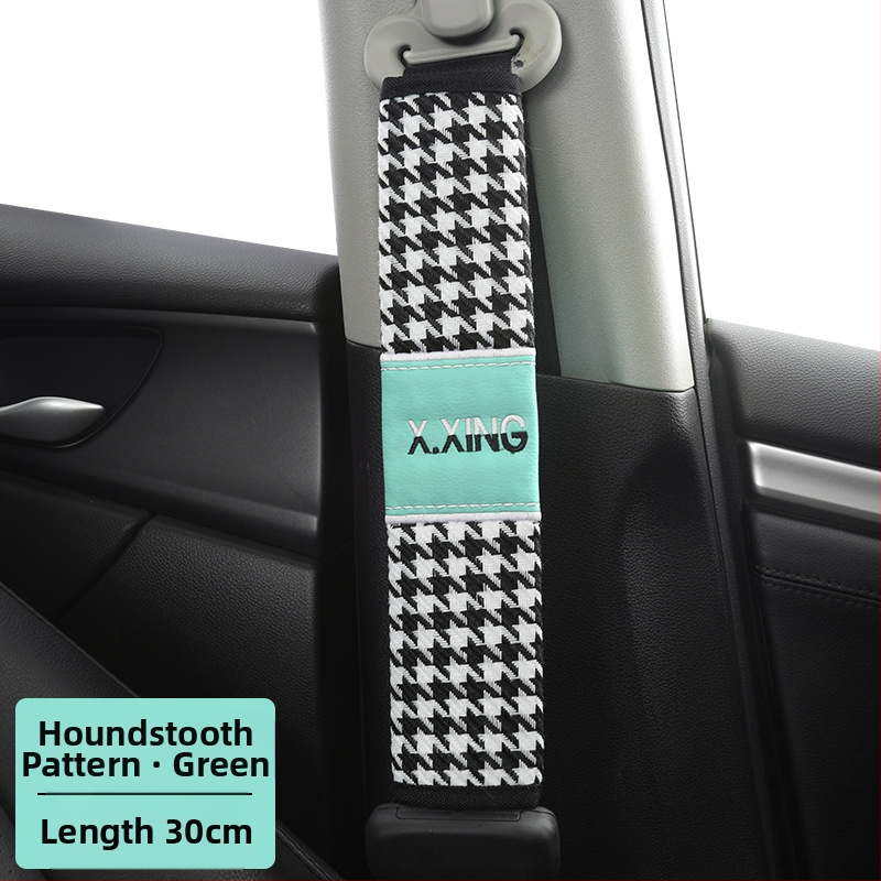 Automobiļa drošības jostas plecu pārvalks ar haundstooth rakstu, garāks, paredzēts automobiļiem un kravas automobiļiem, zīmols red chrysanthemum, pielāgojams.