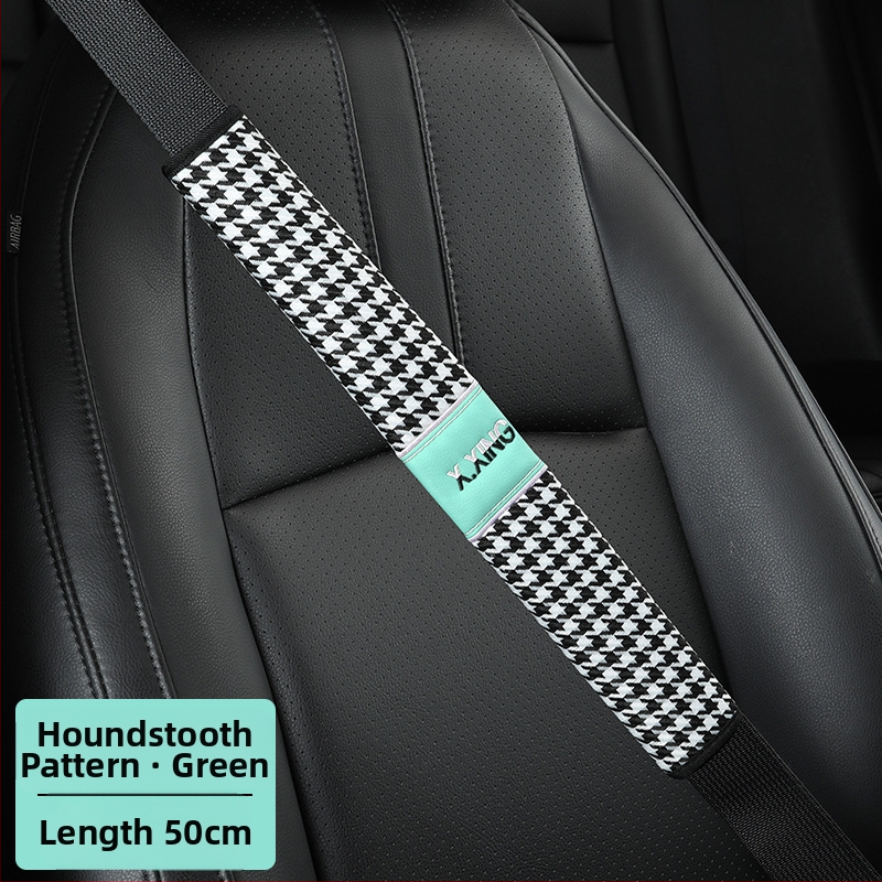 Automobiļa drošības jostas plecu pārvalks ar haundstooth rakstu, garāks, paredzēts automobiļiem un kravas automobiļiem, zīmols red chrysanthemum, pielāgojams.