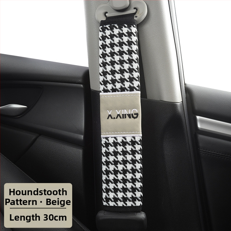 Automobiļa drošības jostas plecu pārvalks ar haundstooth rakstu, garāks, paredzēts automobiļiem un kravas automobiļiem, zīmols red chrysanthemum, pielāgojams.