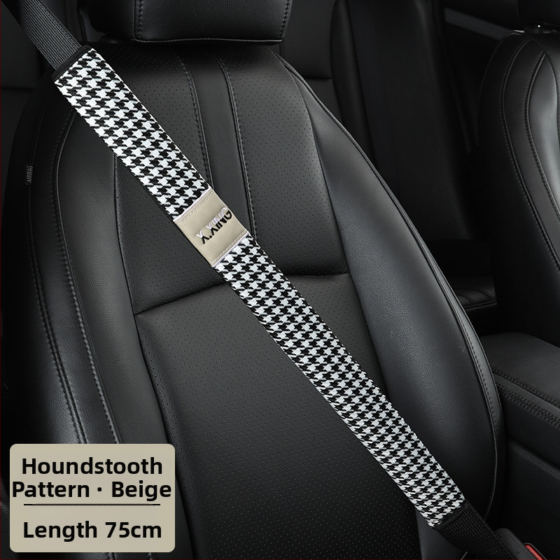 Automobiļa drošības jostas plecu pārvalks ar haundstooth rakstu, garāks, paredzēts automobiļiem un kravas automobiļiem, zīmols red chrysanthemum, pielāgojams.