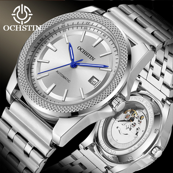 Férfiak számára teljesen automata mechanikus óra, rozsdamentes acél szíjjal, naptár, sötétben világító, 30 m vízállóság