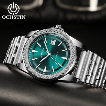 Férfiak számára teljesen automata mechanikus óra, rozsdamentes acél szíjjal, naptár, sötétben világító, 30 m vízállóság