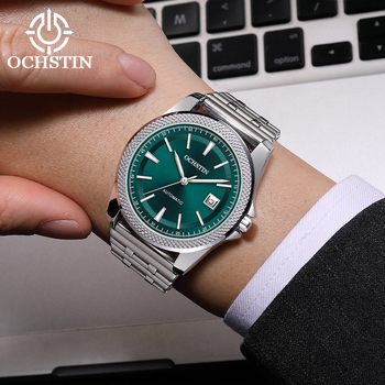 Férfiak számára teljesen automata mechanikus óra, rozsdamentes acél szíjjal, naptár, sötétben világító, 30 m vízállóság