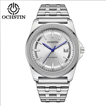 Férfiak számára teljesen automata mechanikus óra, rozsdamentes acél szíjjal, naptár, sötétben világító, 30 m vízállóság