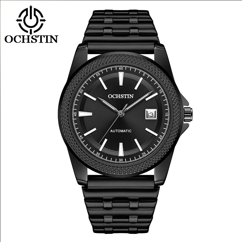 Férfiak számára teljesen automata mechanikus óra, rozsdamentes acél szíjjal, naptár, sötétben világító, 30 m vízállóság