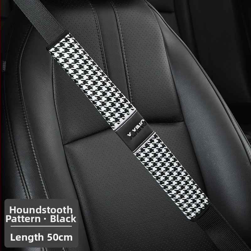 Automobiļa drošības jostas plecu pārvalks ar haundstooth rakstu, garāks, paredzēts automobiļiem un kravas automobiļiem, zīmols red chrysanthemum, pielāgojams.
