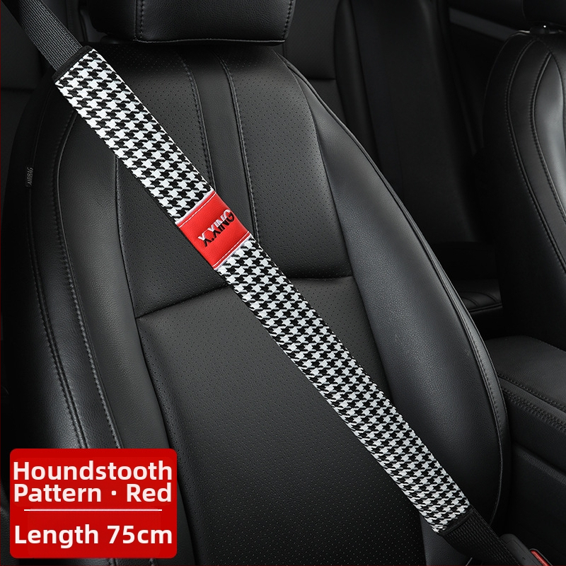 Automobiļa drošības jostas plecu pārvalks ar haundstooth rakstu, garāks, paredzēts automobiļiem un kravas automobiļiem, zīmols red chrysanthemum, pielāgojams.