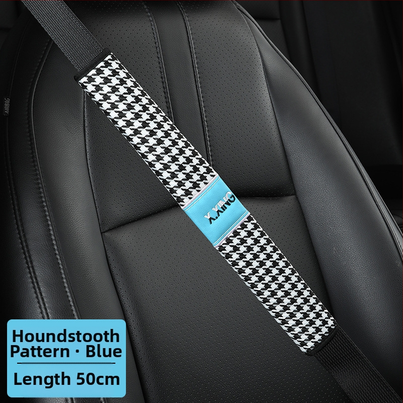 Automobiļa drošības jostas plecu pārvalks ar haundstooth rakstu, garāks, paredzēts automobiļiem un kravas automobiļiem, zīmols red chrysanthemum, pielāgojams.