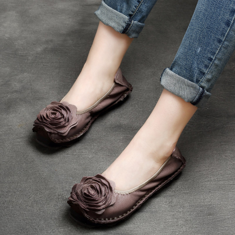 Ženske loaferice od kravlje kože s ravnim potplatom, retro stil, okrugla špička, gornji dio od kravlje kože, niski potpetica 1–3 cm