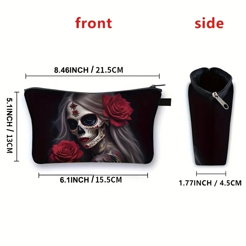 Чанта за козметика и тоалетни принадлежности със Skull Flower мотив, голям капацитет, преносима, изработена от полиестер