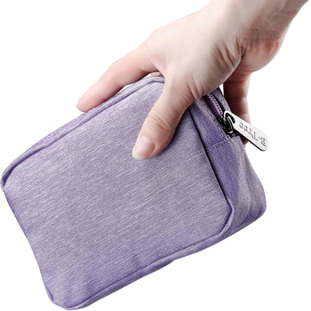 Козметична чантичка с цип, мини размер, платнена за пътуване, едноцветна, подплата от плат, преносима