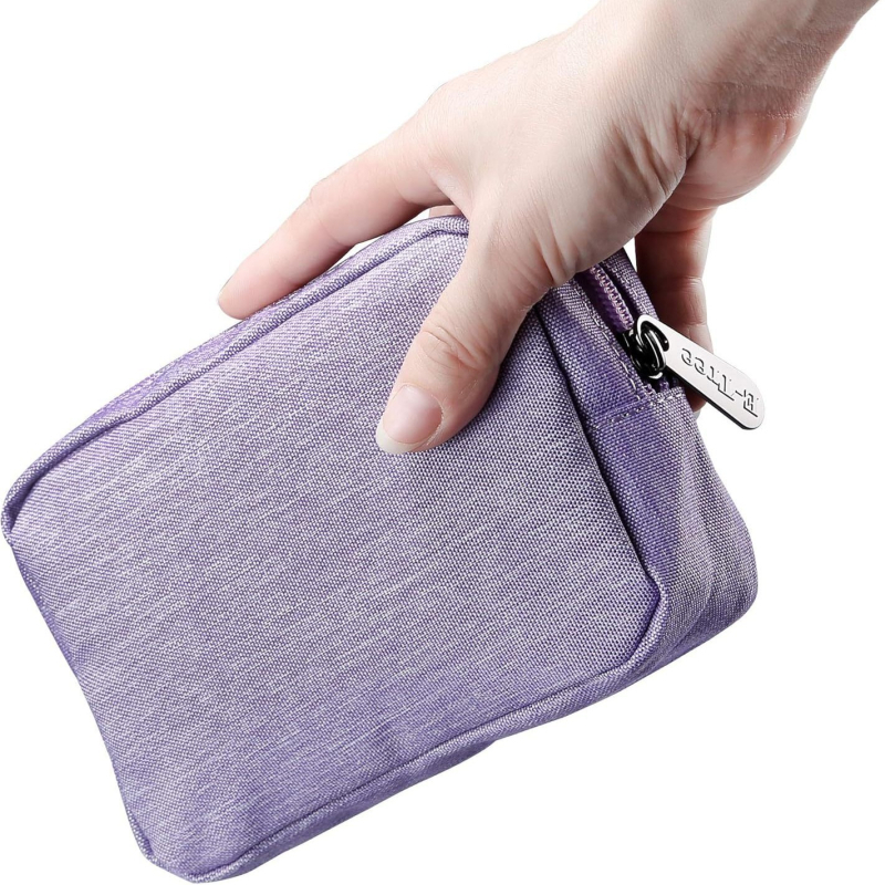 Козметична чантичка с цип, мини размер, платнена за пътуване, едноцветна, подплата от плат, преносима