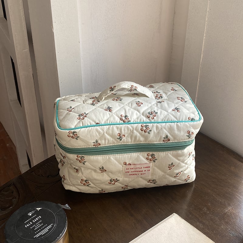 Козметична чанта с плодова шарка, памучна външна част и полиестерна подплата, дишаща и ултралека, свеж и сладък стил за жени