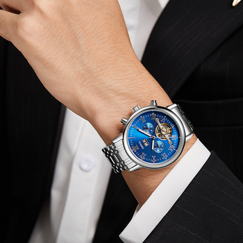 Difful Férfiaknak Szánt Automata Mechanikus Óra, Rozsdamentes acél szíj, Ötvözet tok, 30m vízálló, naptár, hét nap és hónap kijelző