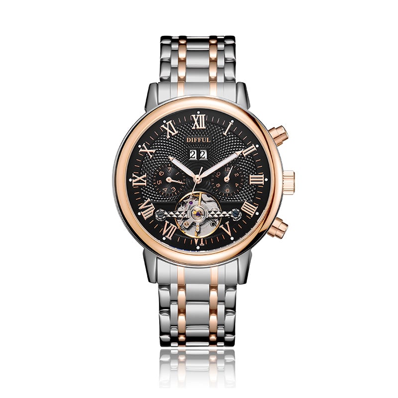 Difful Férfiaknak Szánt Automata Mechanikus Óra, Rozsdamentes acél szíj, Ötvözet tok, 30m vízálló, naptár, hét nap és hónap kijelző