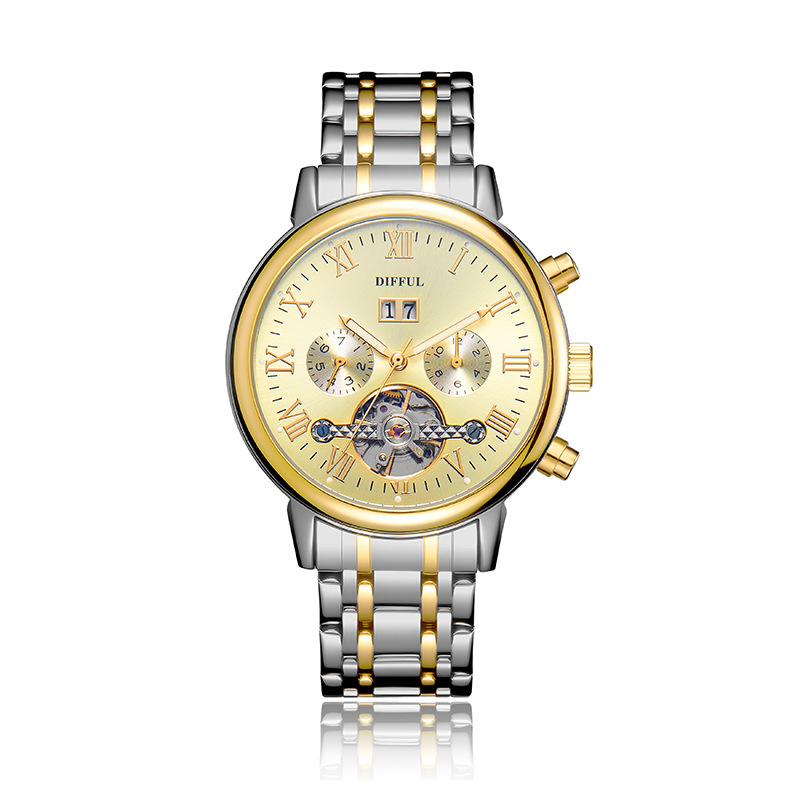 Difful Férfiaknak Szánt Automata Mechanikus Óra, Rozsdamentes acél szíj, Ötvözet tok, 30m vízálló, naptár, hét nap és hónap kijelző