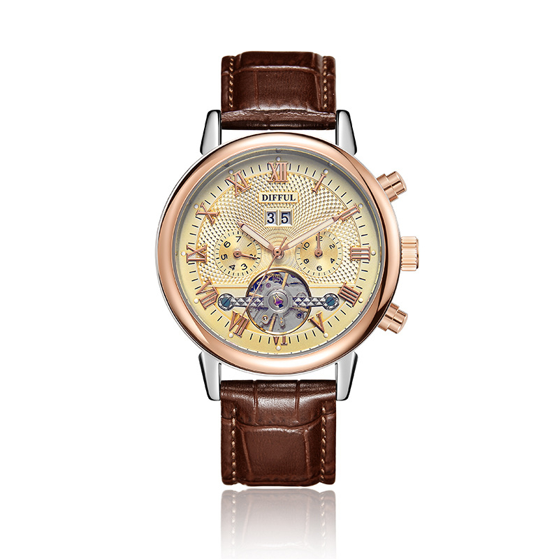 Difful Férfiaknak Szánt Automata Mechanikus Óra, Rozsdamentes acél szíj, Ötvözet tok, 30m vízálló, naptár, hét nap és hónap kijelző