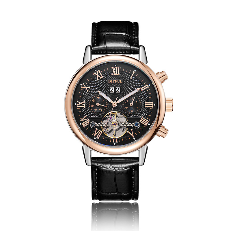 Difful Férfiaknak Szánt Automata Mechanikus Óra, Rozsdamentes acél szíj, Ötvözet tok, 30m vízálló, naptár, hét nap és hónap kijelző