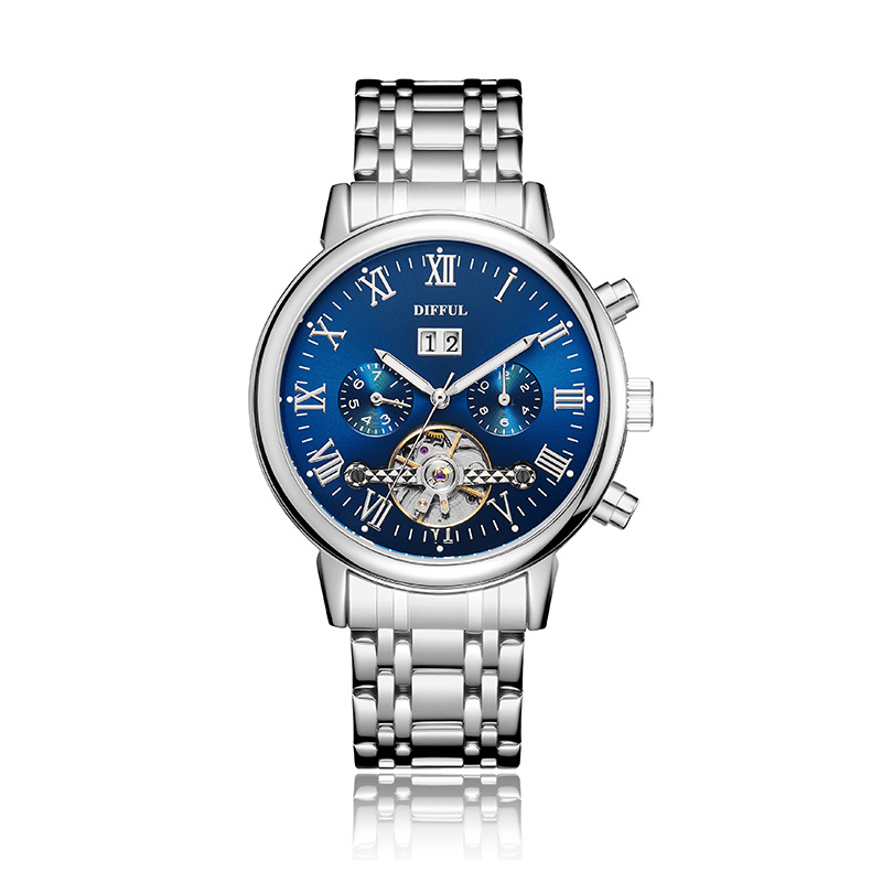 Difful Férfiaknak Szánt Automata Mechanikus Óra, Rozsdamentes acél szíj, Ötvözet tok, 30m vízálló, naptár, hét nap és hónap kijelző