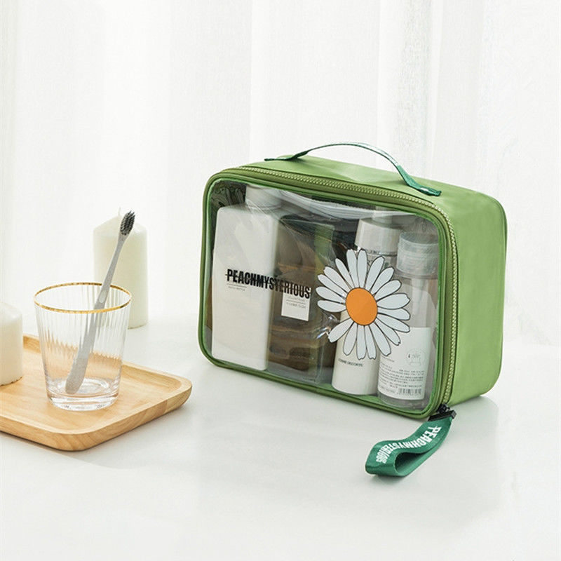 Ezra Daisy PVC kocka alakú sminktáska kozmetikumok és tisztálkodási termékek tárolására, átlátszó, utazáshoz