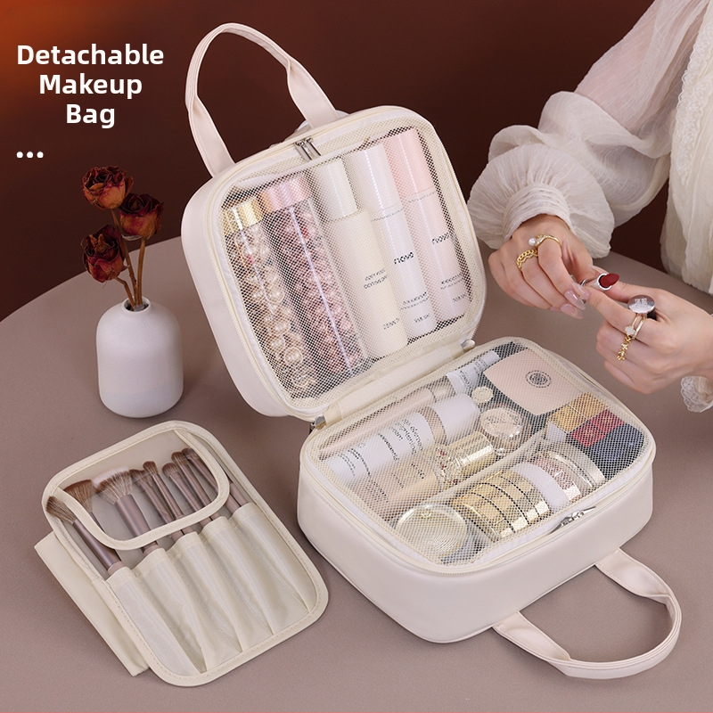 Козметична чанта за пътуване с голям капацитет, кожена, водоустойчива, с разделени отделения