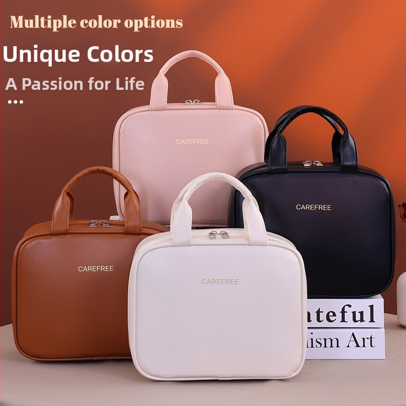 Козметична чанта за пътуване с голям капацитет, кожена, водоустойчива, с разделени отделения