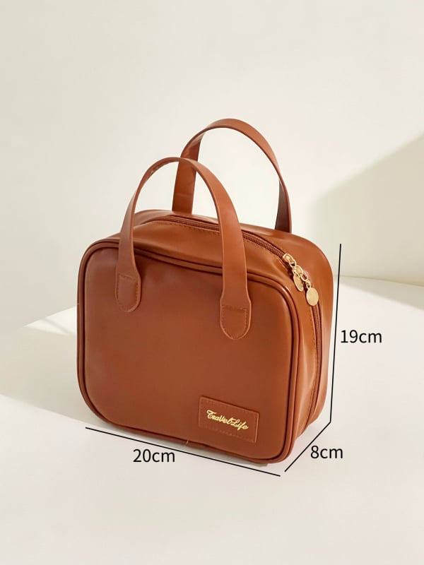 Портативна квадратна чанта за козметика от PU, водоустойчива и с разширяем капацитет, затваряне с цип