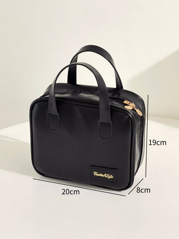 Портативна квадратна чанта за козметика от PU, водоустойчива и с разширяем капацитет, затваряне с цип