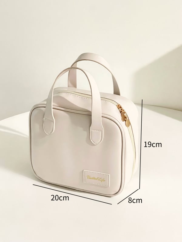 Портативна квадратна чанта за козметика от PU, водоустойчива и с разширяем капацитет, затваряне с цип