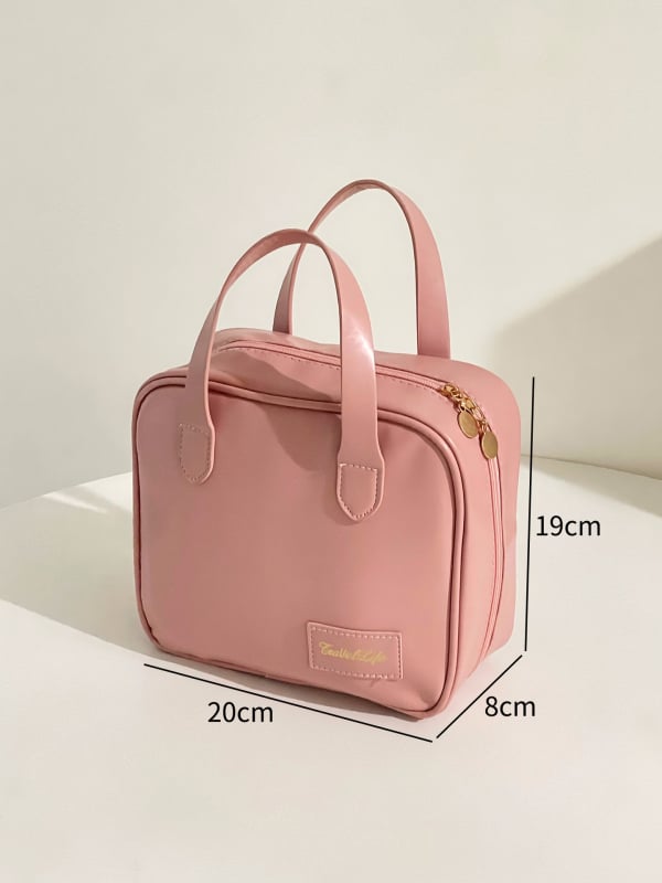 Портативна квадратна чанта за козметика от PU, водоустойчива и с разширяем капацитет, затваряне с цип