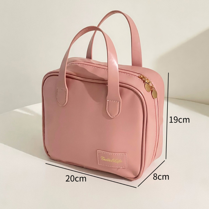 Портативна квадратна чанта за козметика от PU, водоустойчива и с разширяем капацитет, затваряне с цип