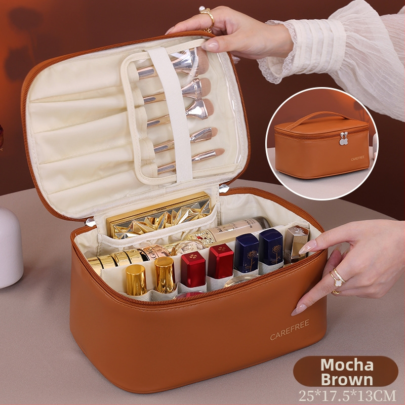 Make-up taška s priehradkami, vodeodolná, PU materiál, na uloženie štetcov na make-up, prenosná cestovná taška