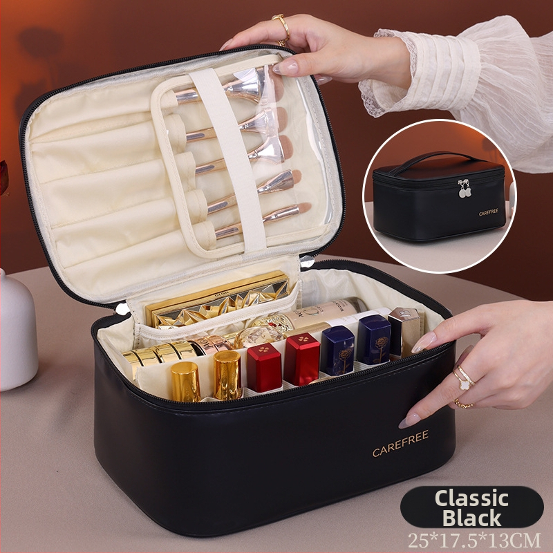 Make-up taška s priehradkami, vodeodolná, PU materiál, na uloženie štetcov na make-up, prenosná cestovná taška