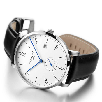 Carnival Férfi automata karóra naptár funkcióval, átlátszó hátlappal, rozsdamentes acél tokkal, valódi bőr szíjjal.