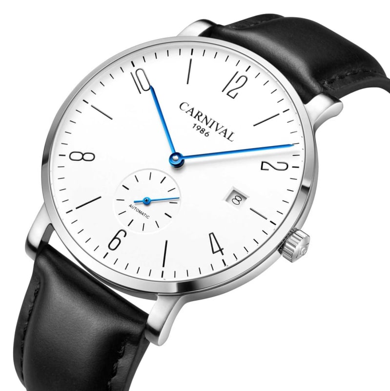 Carnival Férfi automata karóra naptár funkcióval, átlátszó hátlappal, rozsdamentes acél tokkal, valódi bőr szíjjal.