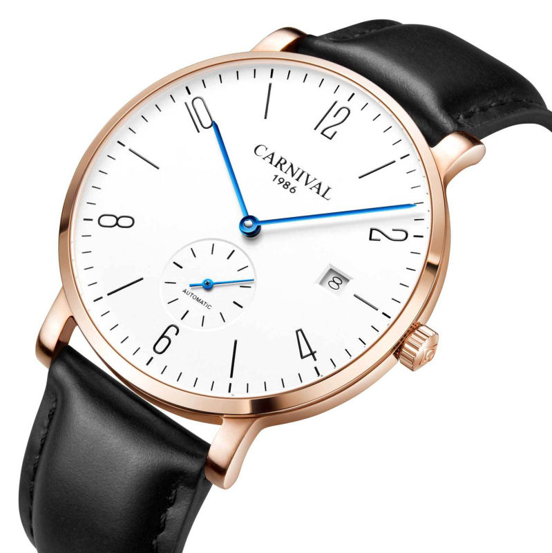 Carnival Férfi automata karóra naptár funkcióval, átlátszó hátlappal, rozsdamentes acél tokkal, valódi bőr szíjjal.