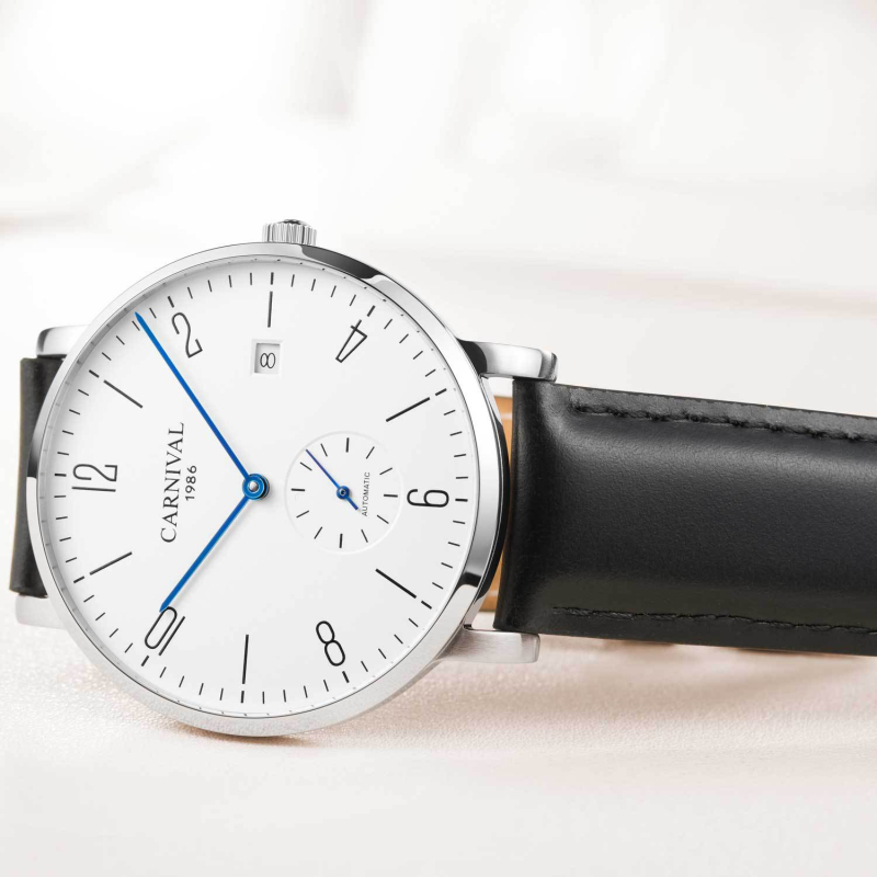 Carnival Férfi automata karóra naptár funkcióval, átlátszó hátlappal, rozsdamentes acél tokkal, valódi bőr szíjjal.