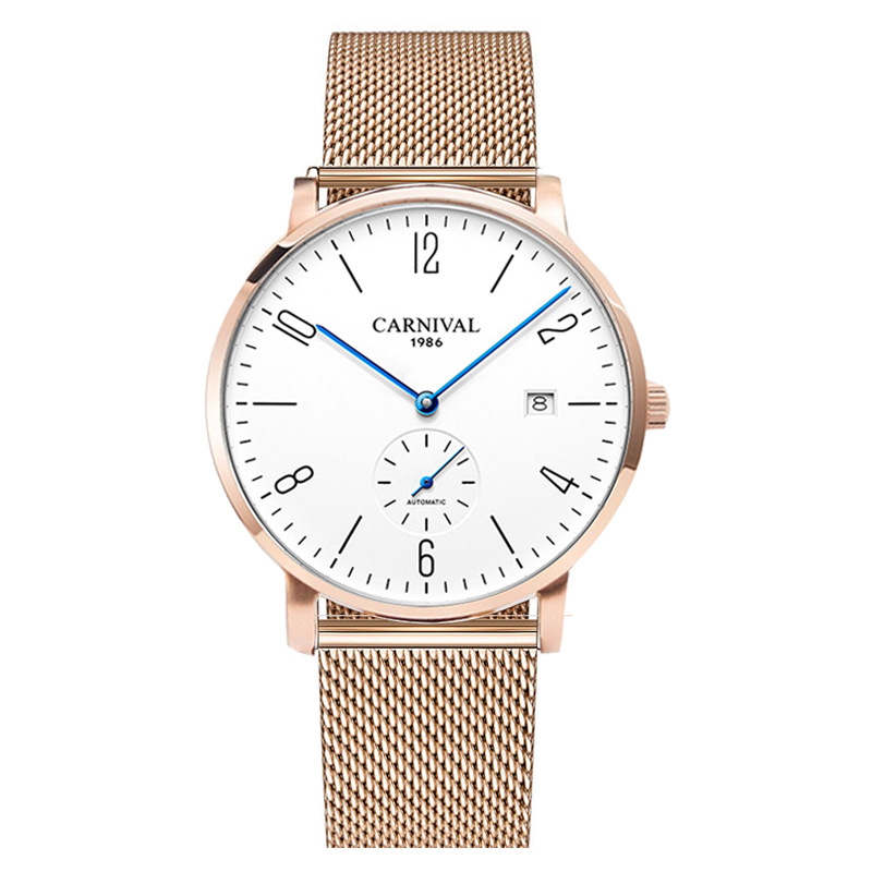 Carnival Férfi automata karóra naptár funkcióval, átlátszó hátlappal, rozsdamentes acél tokkal, valódi bőr szíjjal.