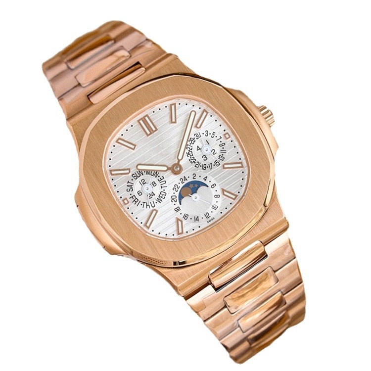 Автоматичен механичен часовник за мъже, корпус от неръждаема стомана, швейцарски механизъм, водоустойчив до 100 м, светещ с фаза на луната