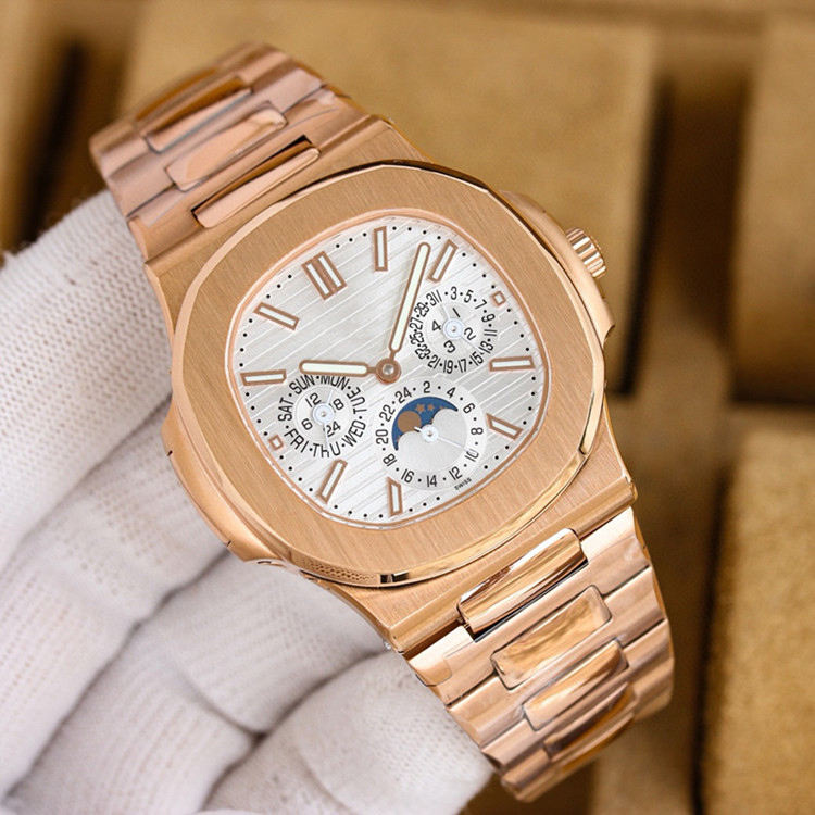 Механичен часовник сe светещ циферблат и лунна фаза, бизнес стил, неръждаема стомана (Двигател: механичен; Произход на двигателя: Швейцария; Водоустойчивост: 100 м; Дисплей: аналогов; Калъф: неръждаема стомана)