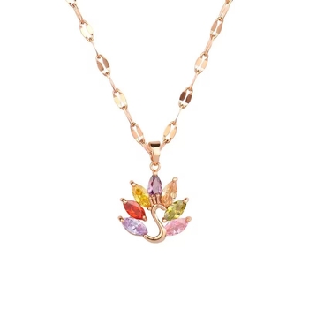 Минималистично циркониево колие в седем цвята за жени в японски и корейски стил, семпло, универсално, сладко и уникално кристално пауново ключично колие.