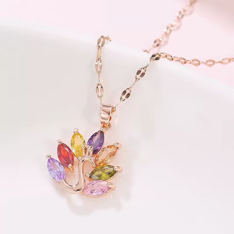 Minimalistlik tsirkoonist kaelakee seitsmes värvitoonis naistele Jaapani ja Korea stiilis, lihtne, mitmekülgne, armas ja ainulaadne kristallist paabulinnuga kaelakee.