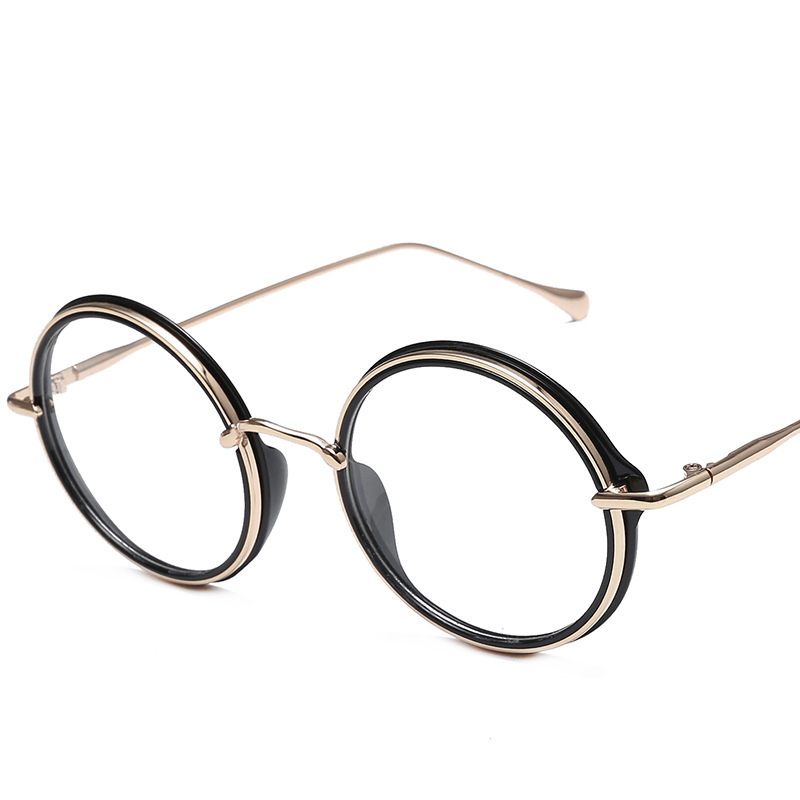 Divatos fekete fémkeretes szemüveg rövidlátáshoz, retró kerek szemüveg Harajuku stílusban 9059