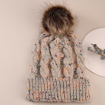 Есен/Зима 2022 Нов стил плетена шапка с помпони за жени, с подплата от полар, плетка с османтус в различни цветове и изкуствена помпонна тапицерия