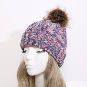 Есен/Зима 2022 Нов стил плетена шапка с помпони за жени, с подплата от полар, плетка с османтус в различни цветове и изкуствена помпонна тапицерия