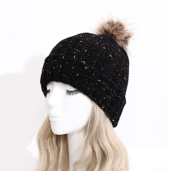 Есен/Зима 2022 Нов стил плетена шапка с помпони за жени, с подплата от полар, плетка с османтус в различни цветове и изкуствена помпонна тапицерия
